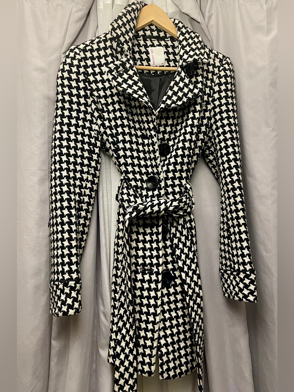 Smart Set Black & White Houndstooth Double-Breasted Pea Coat